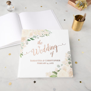 Elegante Bleke Perzik Boho Floral Folie bruiloft Gastenboek
