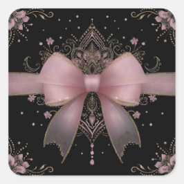 Elegante Bleke Roze Boog met Indische Bloemen Ontw Vierkante Sticker