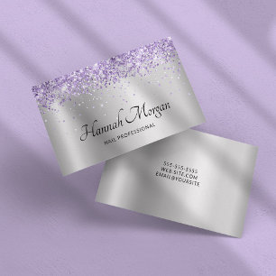 Elegante Bleke Zilveren Ombre Folie Paarse Glitter Visitekaartje