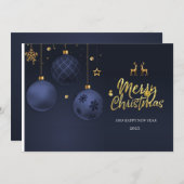 Elégante Bleu traditionnel Joyeux Noël carte (Devant / Derrière)