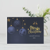 Elégante Bleu traditionnel Joyeux Noël carte (Debout devant)