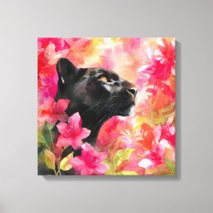 Elegante Bloeiende Bloemen Wild Black Panther Canvas Afdruk