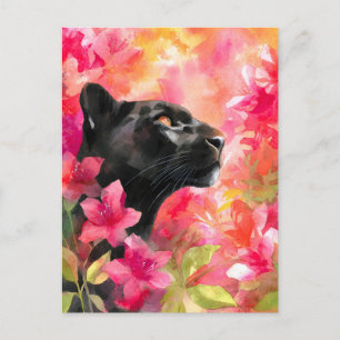 Elegante Bloeiende Bloemen Wild Black Panther Feestdagenkaart