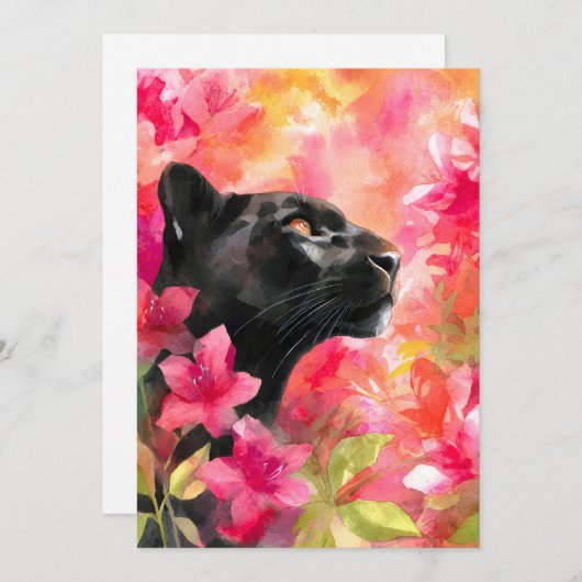 Elegante Bloeiende Bloemen Wild Black Panther Feestdagenkaart (Voorkant / Achterkant)