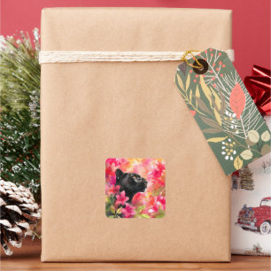 Elegante Bloeiende Bloemen Wild Black Panther Vierkante Sticker