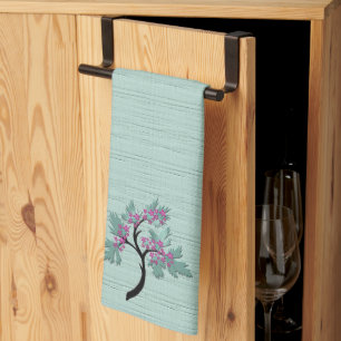 Elegante Bloeiende Boom Groen + Pruim Theedoek