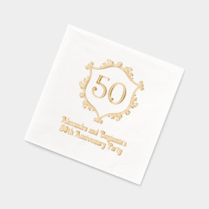 Elegante Bloeiende Wapenlijst Frame Jubileumfeest Folie Servetten