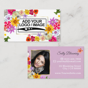 Elegante Bloeiende Wildflowers Goud Lila Logo Foto Visitekaartje