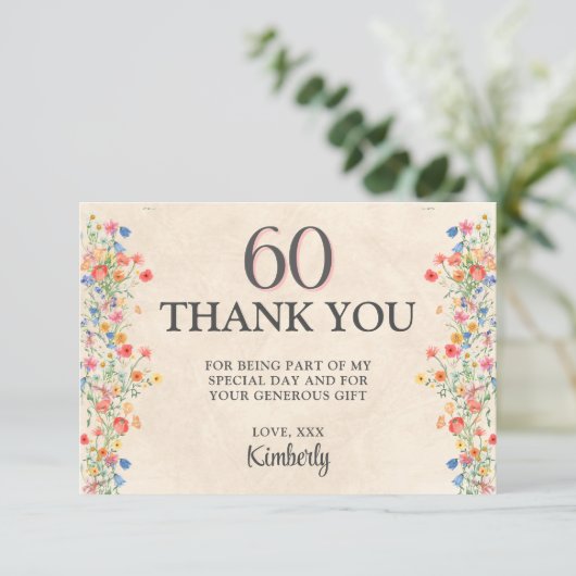 Elegante Bloem 60 Jaar Party Bloemen 60ste Verjaar Bedankkaart