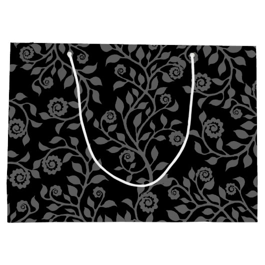 Elegante Bloem Arabesken Patroon Zwart Grijs Groot Cadeauzakje (Achterkant)
