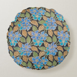 Elegante Bloem Blauw Periwinkle Floral Classic Rond Kussen
