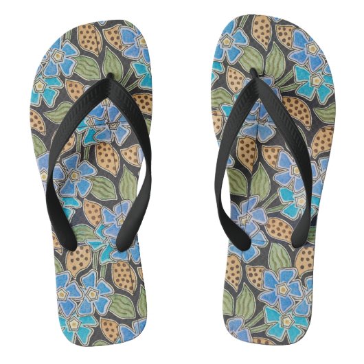 Elegante Bloem Blauw Periwinkle Floral Classic Teenslippers (Voetbed)