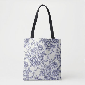 Elegante bloem blauwe crème rozen Toile de Jouy Draagtas