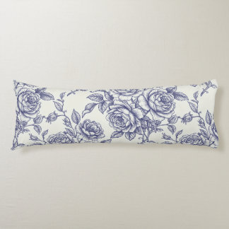 Elegante bloem blauwe crème rozen Toile de Jouy Lichaamskussen
