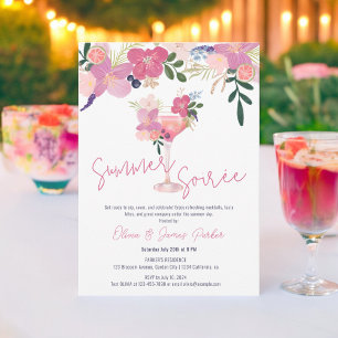 Elegante Bloem Cocktail Handgetekende Zomer Soiree Kaart