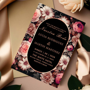 Elegante bloem en Zwarte Nuestra Boda Kaart