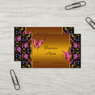 Elegante Bloem Geel Goud Roze Zwart Vlinder Visitekaartje