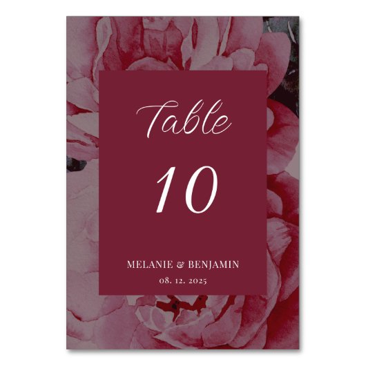 Elegante Bloem Gepersonaliseerde Trouwtafel Nummer Kaart (Voorkant)