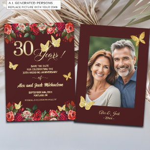 Elegante Bloem Goud 30ste Huwelijksverjaardag Foto Save The Date