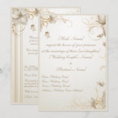 Elegante bloem goud chic gala uitnodiging  (Voorkant / Achterkant)