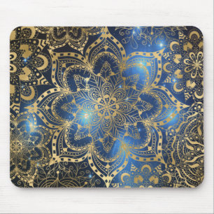 Elegante Bloem Goud Mandala Blauwe Melkweg Muismat