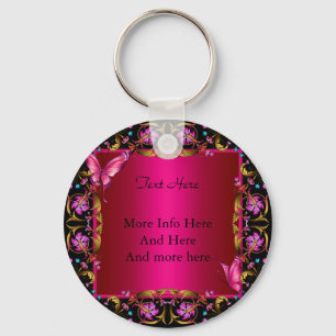 Elegante bloem goud roze zwarte vlinder sleutelhanger