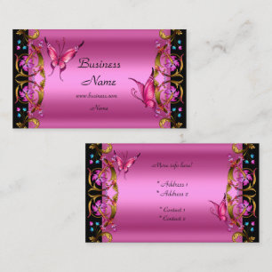 Elegante Bloem Goud Roze Zwarte Vlinder Visitekaartje