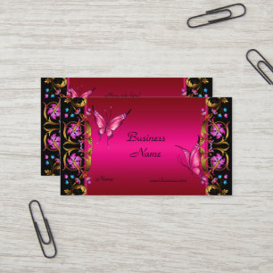 Elegante Bloem Goud Roze Zwarte Vlinder Visitekaartje