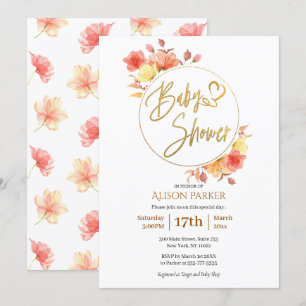 Elegante Bloem Gouden Script Waterverf Baby Shower Kaart