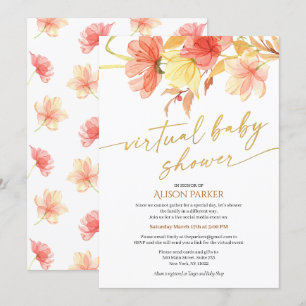 Elegante Bloem Gouden Script Waterverf Virtueel Kaart