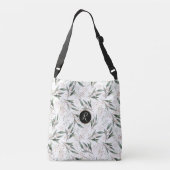 Elegante bloem groen blad monogram roze bloem crossbody tas (Achterkant)