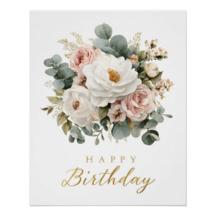 Elegante bloem "Happy Birthday" Perfect Poster