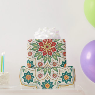 Elegante Bloem Islamitisch Groen Rood  Cadeaupapier