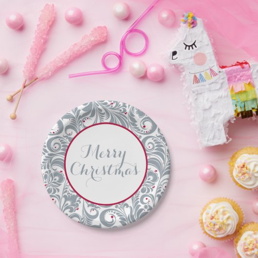 Elegante bloem met bessen | vrolijk kerstfeest papieren bordje (Feest)