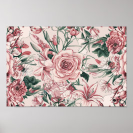 Elegante bloem met Rozen, lelies en chrysanthem Poster