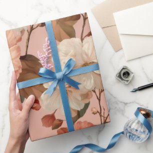 Elegante Bloem Roze Ivoor Bloemmotief Cadeaupapier
