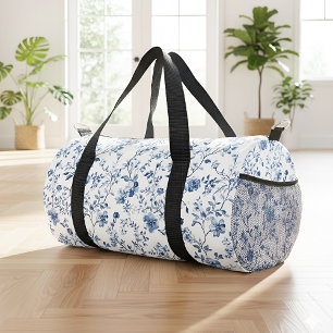 Elegante bloem toile blauw en wit vintage stijl plunjezak