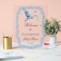 Elegante bloem toile lijst blauwe ooievaar baby sh
