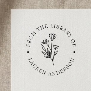 Elegante bloem uit de bibliotheek van het boekplaa zelfinktende stempel