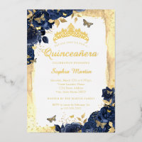 Elegante Bloem Vlinder Goud Navy Quinceanera