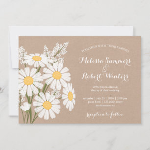 Elegante bloem witte margrieten beige bruiloft kaart