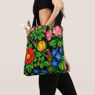 Elegante Bloem Zwart Draagtas