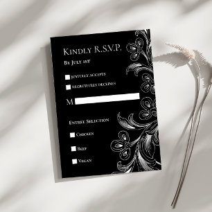 Elegante Bloem Zwarte en Witte RSVP Kaart
