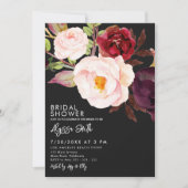 Elegante Bloem Zwarte Moderne Bruidsdouche Kaart (Voorkant)