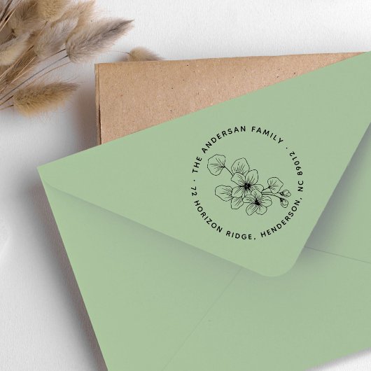 Elegante bloemblaadjes achternaam retouradres 	rubberstempel