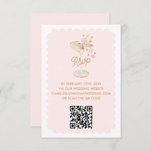 Elegante bloemblaadjes en Prosecco QR Code RSVP-ka RSVP Kaartje (Voorkant / Achterkant)