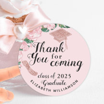 Elegante Bloemblush Roze Afstuderen Dank u