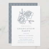 Elegante bloemboeket leisteenblauwe afstudeerfeest kaart (Voorkant / Achterkant)