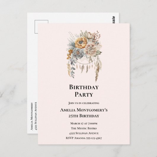 Elegante bloemboeket met verjaardagsdreamcatcher briefkaart (Voorkant / Achterkant)