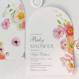 Elegante bloemboog babyshower uitnodiging